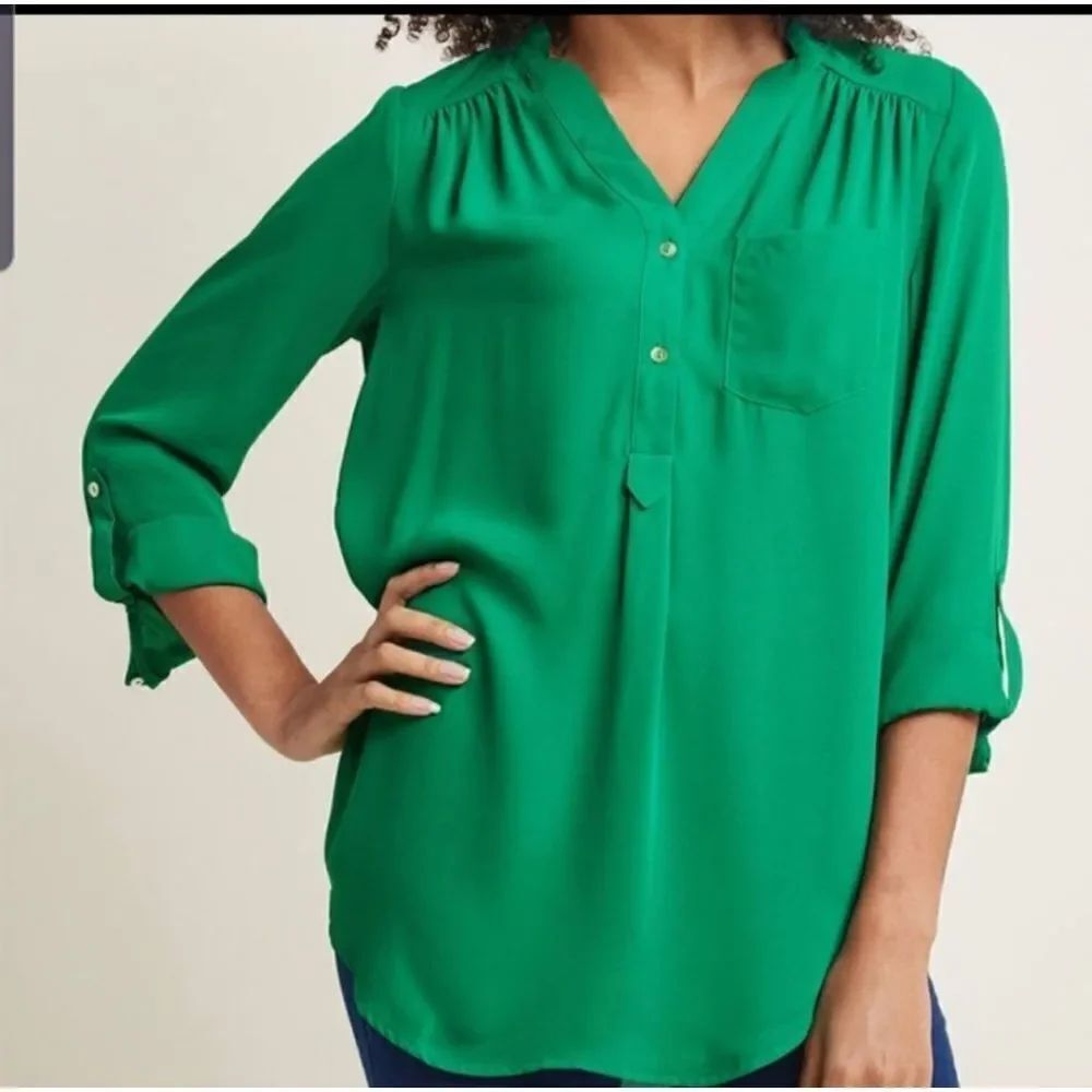 Modcloth Fervour kelly green career blouse sz XS